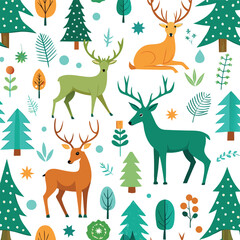 Deer and forest icons pattern