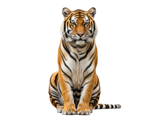 tigre assis isolé sur un fond blanc