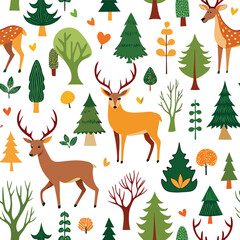 Deer and forest icons pattern