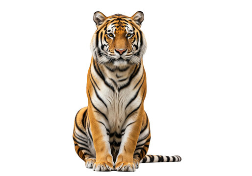 tigre assis isol&eacute; sur un fond blanc