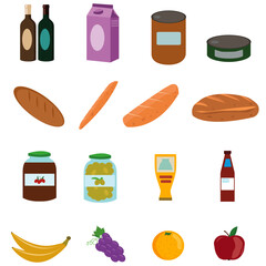 Hypermarket products and food cartoon design collection set