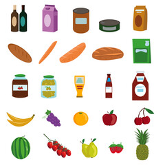 Hypermarket products and food cartoon design collection set