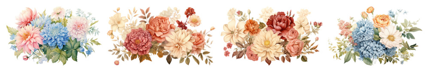 PNG Elegant floral bouquet illustration, element set on transparent background