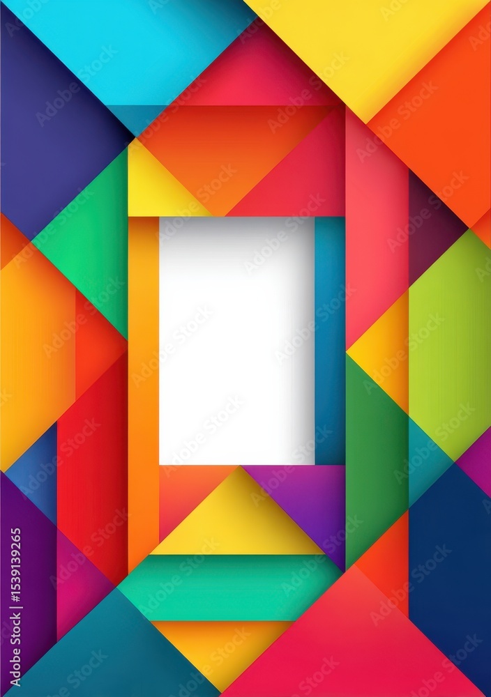 Poster vivid geometric shapes overlapping in a colorful abstract digital design