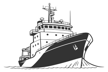 Obraz premium Monochrome Illustration of a Sturdy Ship Navigating Through Water Depicting Maritime Power and Strength