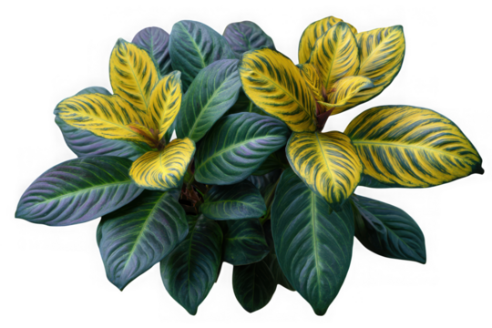 Calathea plant with striped leaves isolated on transparent background