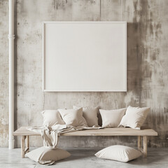 concrete wall, neutral layers and a blank canvas offering space for visual stories or mockup use