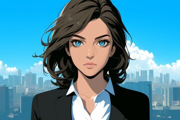 Anime Woman Business Professional Cityscape Portrait