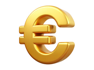 Golden Euro Sign 3D Render Icon Isolated on White Background

