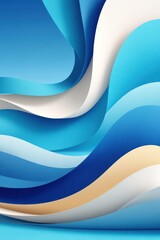Abstract composition with flowing blue and white curved shapes in gradient tones