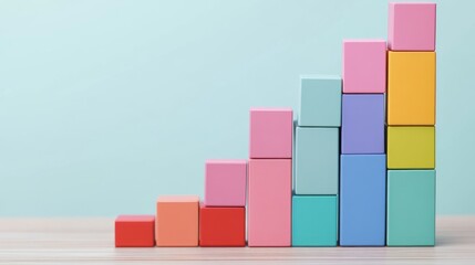Colorful Wooden Blocks Forming Growth Chart, Success , Progress