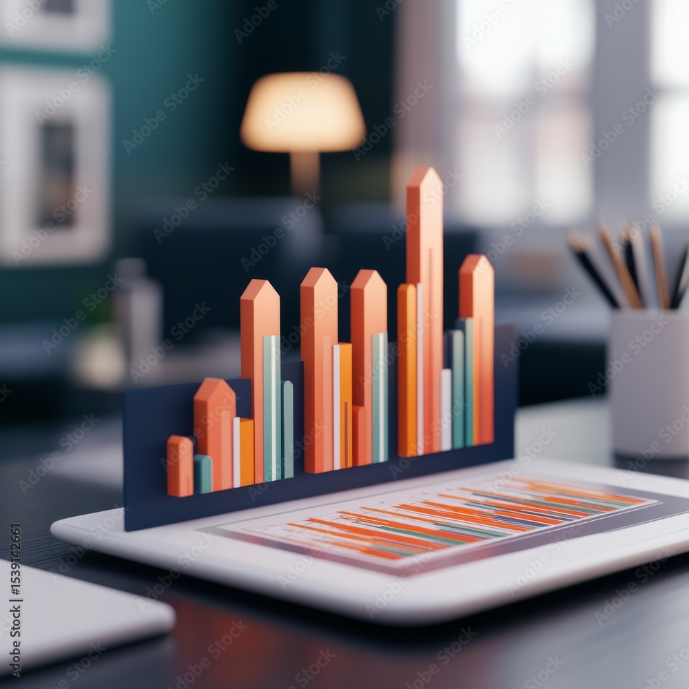 Poster data insights bar chart on tablet, visual representation , analytics