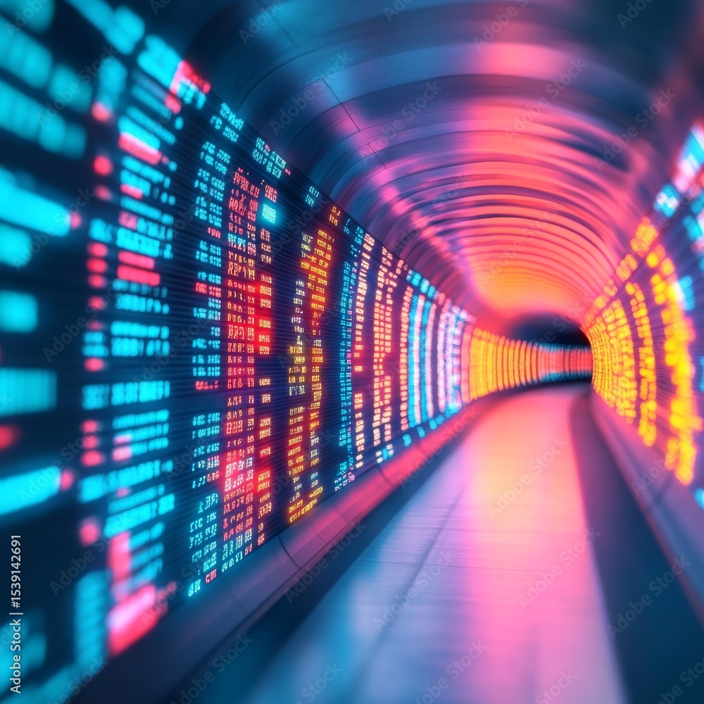 Poster data tunnel abstract glowing code in a futuristic corridor,data,tech