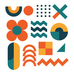 Obraz premium Set of abstract geometric shapes. Modern trendy figures and forms in a retro color palette. Vector graphic design elements