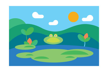 Obraz premium river with lily pads and frogs