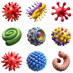 Colorful 3d rendered virus and bacteria collection
