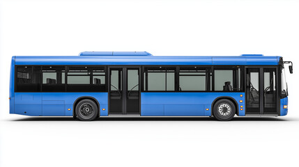 Side View of Blue City Bus Isolated on White