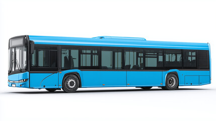 Side View of Blue City Bus Isolated on White