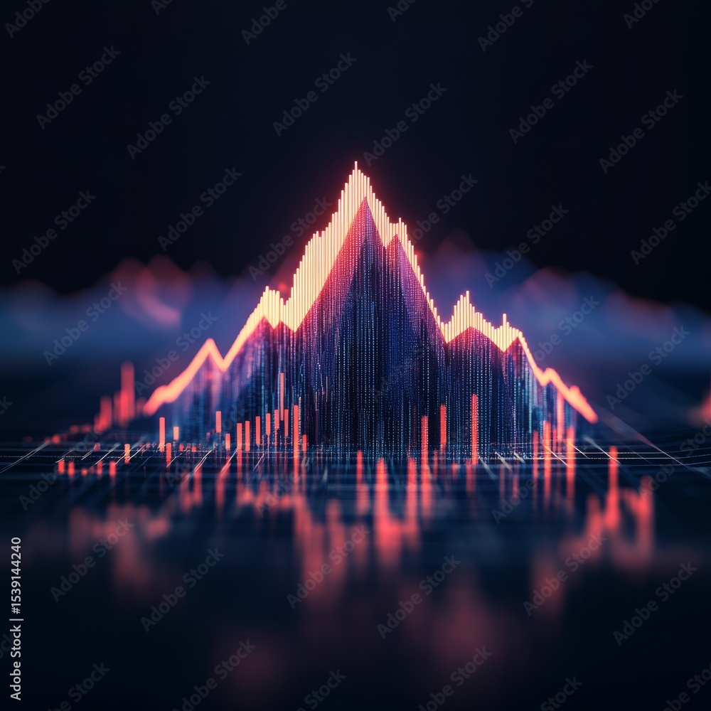 Poster glowing red graph chart on dark background, data ,analytics
