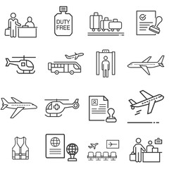 Airport Travel Icon Collection for Booking Websites, Mobile Apps, Travel Guides and Flight Information Systems
