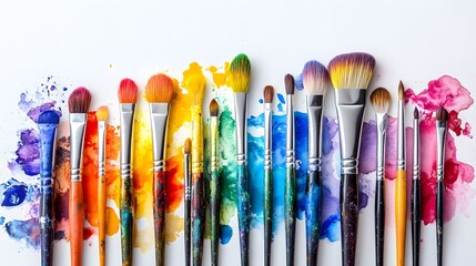 Colorful Paint Brushes and Art Supplies on Vibrant Palette for Creative Expression