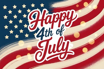 Happy fourth of july with american flag design and bokeh lights