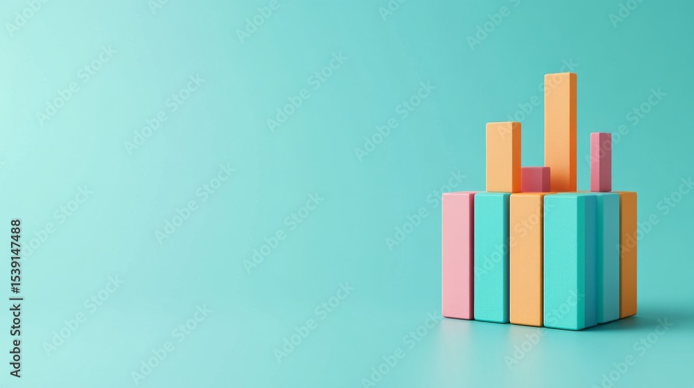 Poster pastel bar chart growth and analytics on teal, statistics ,data visualization