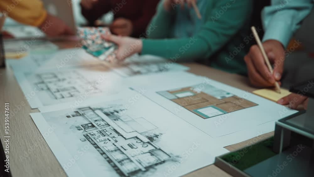 Aufkleber a diverse team engages in a collaborative meeting, discussing architectural designs and concepts whi
