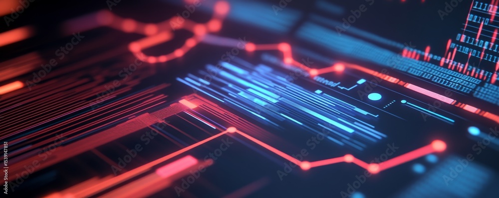 Poster red and blue tech data lines - abstract visualization, data, future