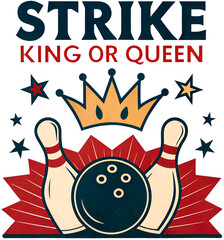 Strike King Queen Bowling Ball Pins Retro 50s Print Sticker