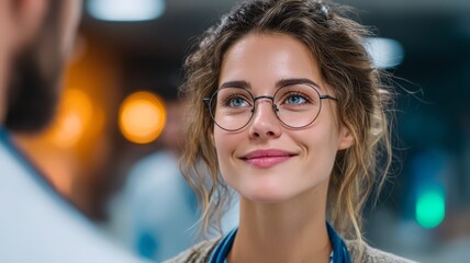 Female physician talking to male colleague standing in the examination room at the hospital