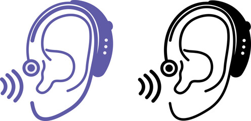 Hearing Aid Icons. Vector Illustration. Electronic Device for Sound Amplification for Hearing Impaired People. Behind the Ear. Disability Concept