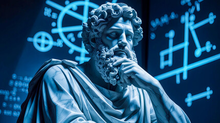 Obraz premium Stoicism concept, sculpture of a stoic, representing philosophy, ancient greek god statue. Antique sculpture