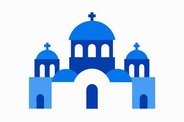 Blue and white greek church architectural illustration