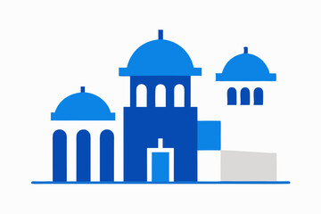 Blue and white greek island architecture illustration