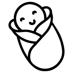 Simple outline icon of newborn swaddled in blanket in minimalistic style