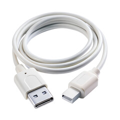 White USB Connection Adapter Cable for Smartphone and Electronic Devices on White Background

