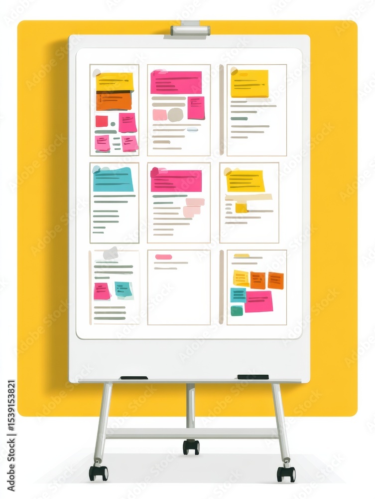 Poster okr planning board featuring colorful sticky notes illustrating strategic goals and tasks for team c