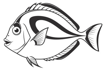 Monochrome Fish Illustration Detailed Line Art Depicting Marine Life A Black and White Aquatic Drawing with Intricate Fin Details