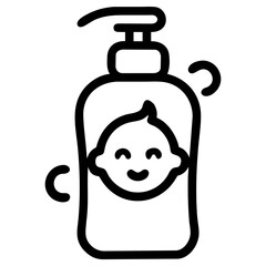 Simple outline icon of baby shampoo bottle in minimalistic style