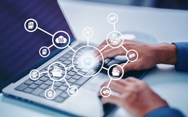 AI assistants support human artificial for data analysis Intelligence technology, man tying AI assistant dashboard their goals agentic workflows, advertising, marketing, connection, communication