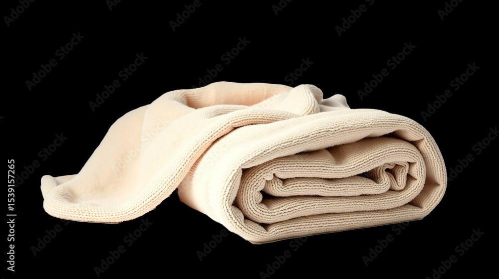 Poster a white blanket is laying on a table. the blanket is folded and has a pattern on it