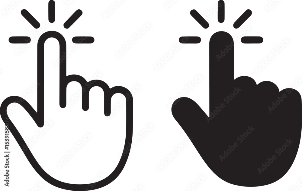 Aufkleber hand cursor icon clicking with sound effect lines.