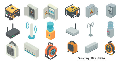 Electrical utilities isometric icons set &ndash; 3d, energy, power supply symbols