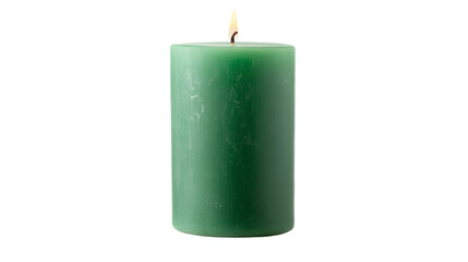 A vibrant green pillar candle standing upright isolated on white background , transparent png