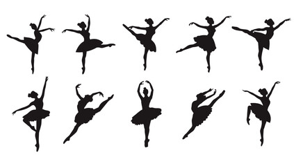  Ballerinas Set Silhouette On A White Background Vector