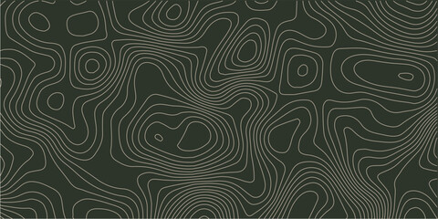 Fototapeta premium Topographic pattern texture. White contours on black vector topography. Geographic mountain topographic. Map on land strok terrain. Elevation graphic contour height lines. Vector Illustration.