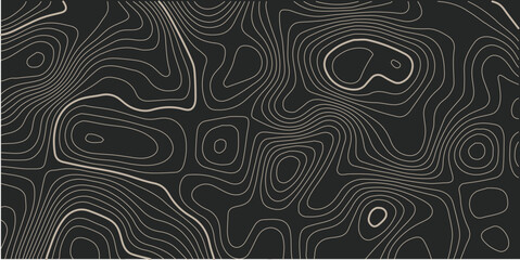 The stylized height of the topographic map contour in lines and contours. The concept of a conditional geography scheme and the terrain path. Orange on black. Ultra wide size. Vector illustration.
