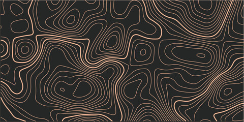 The stylized height of the topographic map contour in lines and contours. The concept of a conditional geography scheme and the terrain path. Orange on black. Ultra wide size. Vector illustration