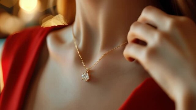 Woman's Cleavage with Diamond Pendant Necklace in Soft Lighting
